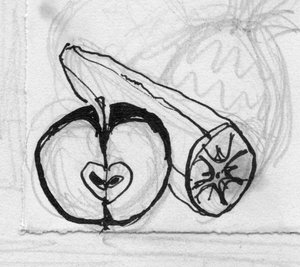 Pomme et banane, vers 1950