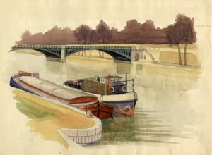 Péniches sur la Tamise près du pont de Battersea, Londres, vers 1951