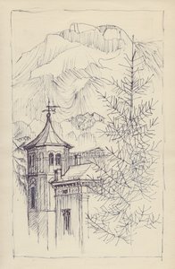 Église et montagnes, Italie, vers 1950 - Shirley Markham