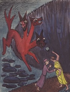 Dante et Virgile avec un monstre à trois têtes, 1951 - Shirley Markham
