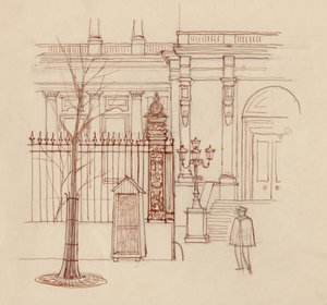 Gendarme devant un bâtiment classique, Paris, 1951