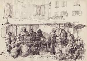 Scène de marché, Italie, vers 1950
