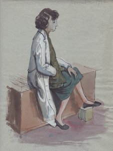 Femme assise en manteau blanc, 1952 - Shirley Markham