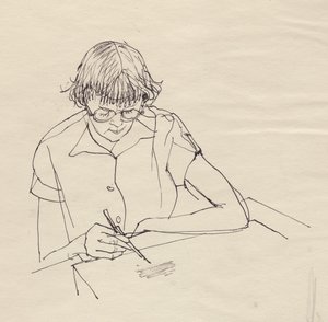 Femme dessinant, vers 1950