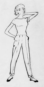 Femme en pantalon cigarette, vers 1950