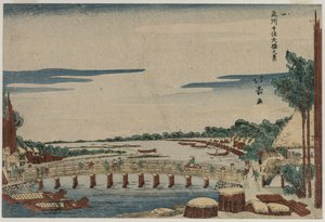 Vue du grand pont à Senju dans la province de Musashi