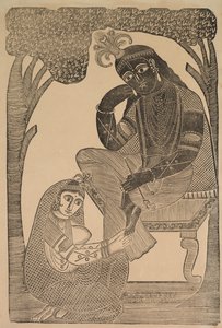Radha caressant les pieds de Krishna - Shri Gobinda Chandra Roy