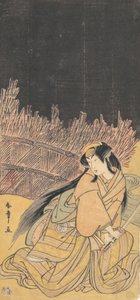 Le troisième Segawa Kikunojo en femme en position accroupie, 1778 - Shunsho