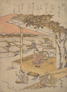 Femme sur la véranda, filant, 18e siècle