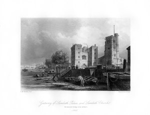 Palais de Lambeth et église, Lambeth, 1850