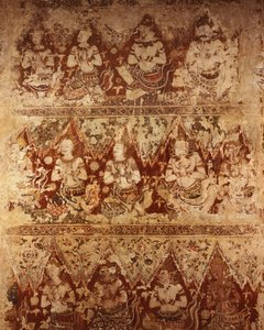 Peintures murales montrant des divinités célestes datant du début du XVIIIe siècle, période Ayutthaya