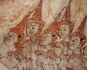 (détail) peintures murales montrant des divinités célestes datant de la fin de la période Ayutthaya - Siamese School