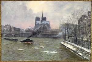 Le chevet de Notre-Dame, vu du Pont de la Tournelle, effet de neige