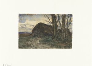 Bergerie près des arbres au crépuscule
