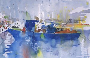 Bateau bleu La spezia, Italie, 2002 (aquarelle) - Simon Fletcher