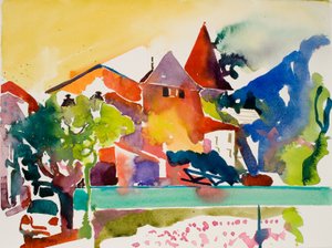 Voiture, bande verte, 2017 (aquarelle sur papier)