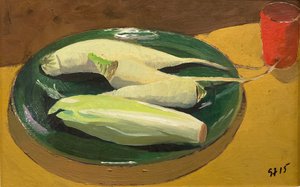 Quatre endives (huile sur carton)