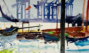Hambourg, port de conteneurs, 2009 (aquarelle)