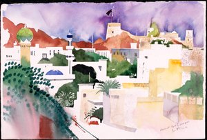 Fort de Mascate et mosquées (aquarelle sur papier)