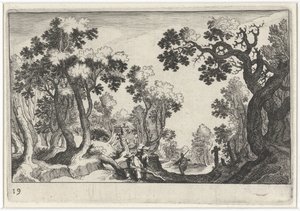 Paysage forestier avec des paysans - Simon Frisius
