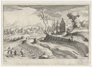 Paysage vallonné avec une chapelle - Simon Frisius