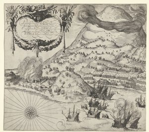 Victoire des Hollandais sur les Portugais à Tidore (illustration de gauche), 1605 - Simon Frisius