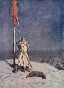Le chevalier monte la garde sur le mont Saint-Georges avec la bannière d