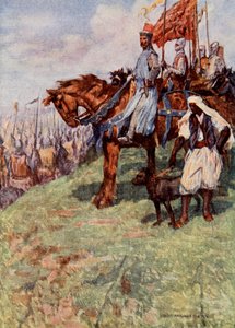 Cœur de Lion assis à cheval, à ses côtés l