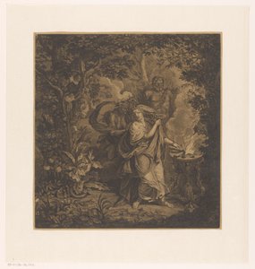 Scène mythologique avec une reine offrant dans une forêt, peut-être Althaea, et trois gorgones - Simon Henri Thomassin