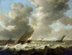 Bateaux de pêche sur des mers agitées, à l
