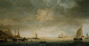 Le rivage à Scheveningen avec des pêcheurs sur la plage