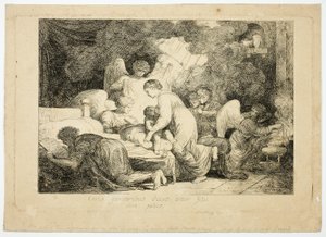 La Sainte Famille servie par des anges