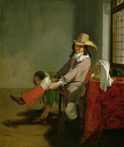 Intérieur avec un officier mettant sa botte, assisté par son domestique - Simon Kick
