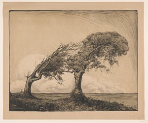 Paysage avec deux arbres