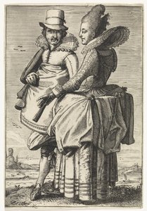 Homme et femme habillés selon la mode de ca. 1625