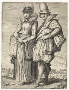 Homme et femme habillés selon la mode de 1625