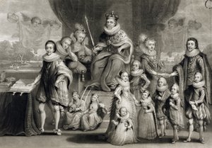 Sa Majesté Jacques Ier et sa progéniture royale avec la famille du roi de Bohême, gravé par Charles Turner, 1814