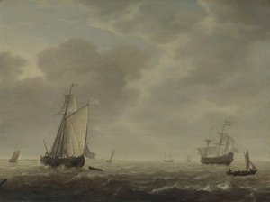 Un navire de guerre hollandais et divers navires dans une brise, vers 1640 - Simon de Vlieger