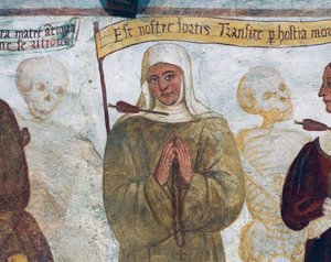 La Mort avec la nonne, détail de La Danse Macabre - Simone II Baschenis
