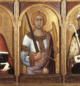 Saint Michel, détail du retable des SS Geminianus, Michel et Augustin, c.1319 (détail) - Simone Martini
