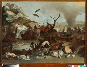 Le sacrifice de Noé après le déluge Peinture de Sinibaldo Scorza, 17ème siècle, Gênes, Musei di Strada Nuova