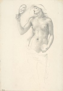 Figure féminine semi-nue avec miroir dans la main droite