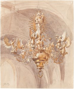 Un chandelier avec la Vierge Marie tenant l