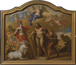 Allégorie de la puissance de la Grande-Bretagne par terre, conception pour un panneau décoratif pour le carrosse cérémonial de George I - Sir James Thornhill