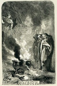 Macbeth visitant les trois sorcières sur la lande désolée, 1858