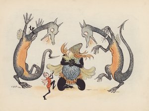 Illustration pour Little Twin Dragons de S Rosamond Praeger (lithographie couleur)