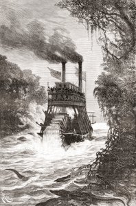 Un bateau à vapeur à aubes dans la Primera Angostura, un détroit du détroit de Magellan, Chili - Spanish School