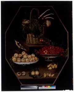 Nature morte avec grenades et raisins dans un panier - Spanish School
