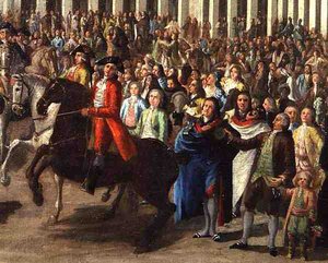 Charles III (1685-1740) entrant à Madrid, depuis la Plaza Mayor