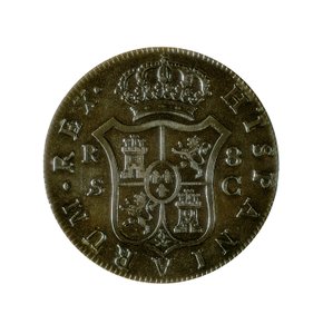 Pièce de 8 réaux espagnols, monnaie castillane frappée à Séville sous le règne de Charles IV (1748-1819)